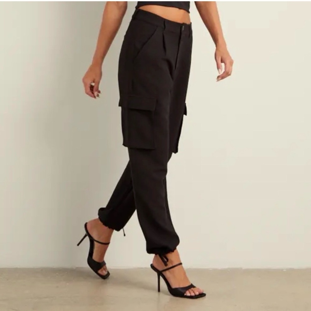 BYLT Basics Women's Midtown Cargo Pants Trousers Size Medium Black Straight Leg